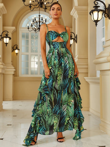 Layana Cut Out Ruffle Gown Dress - SunsetFashionLA